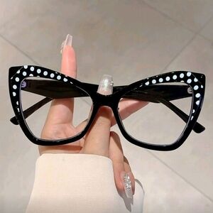 Retro Black Polka-Dot Cat Eye Glasses for Women
